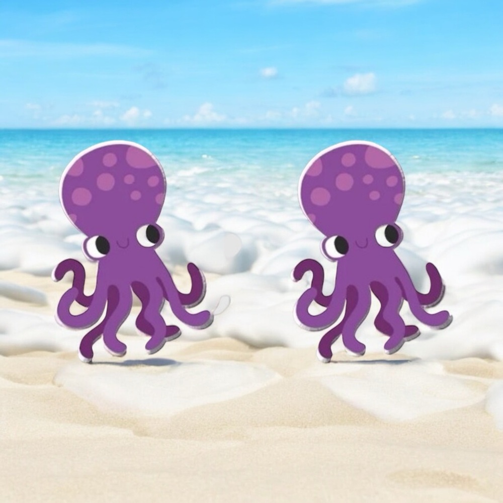 Octopus Purple Squid Size of Half a Dime Earrings